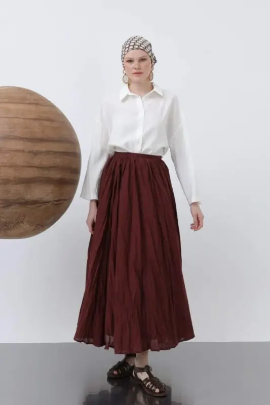 Women's High Waist Back Zippered Wrinkled Wide Leg Vural Skirt - BÜYÜKBEDENIZ