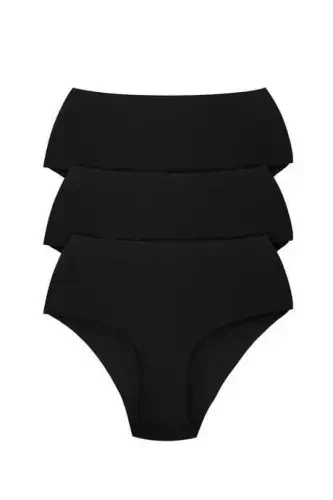 Women's High Waist Basic Seamless Laser Cut Briefs 3-Pack Black - 1