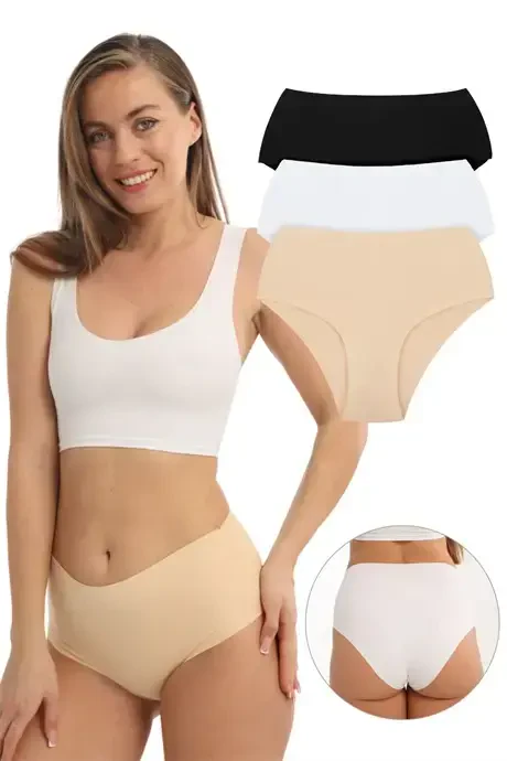 Women's High Waist Basic Seamless Laser Cut Panties 3 Pack Colorful - 1