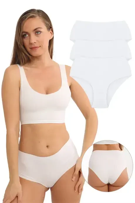 Women's High Waist Basic Seamless Laser Cut Panty 3 Pack White - BÜYÜKBEDENIZ