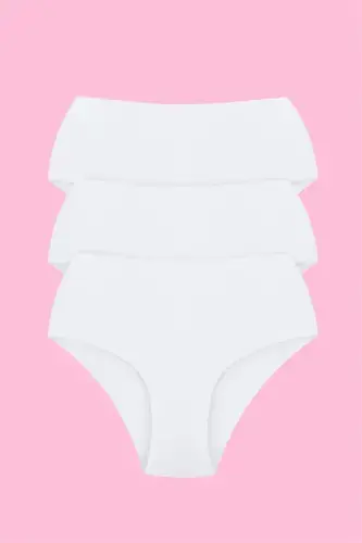 Women's High Waist Basic Seamless Laser Cut Panty 3 Pack White - BÜYÜKBEDENIZ (1)