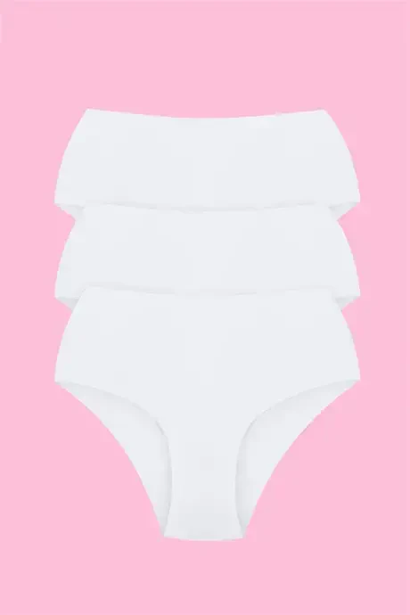 Women's High Waist Basic Seamless Laser Cut Panty 3 Pack White - 2