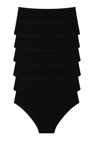 Women's High Waist Briefs Black 6-Pack Cotton Lycra Stretch Comfortable Underwear - 1