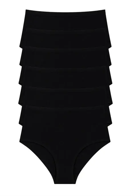 Women's High Waist Briefs Black 6-Pack Cotton Lycra Stretch Comfortable Underwear - 1
