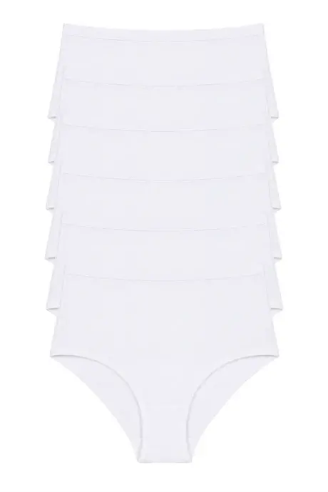 Women's High Waist Briefs White 6-Pack Cotton Lycra Flexible Comfortable Underwear - 1