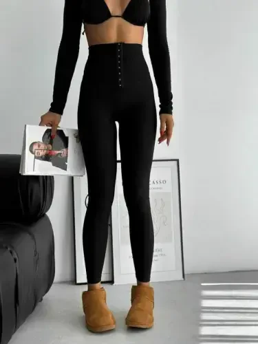 Women's High Waist Corset And Buckle Detail Steel Slimming Leggings - BÜYÜKBEDENIZ (1)