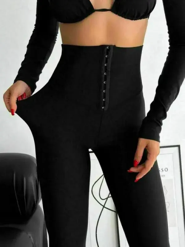 Women's High Waist Corset And Buckle Detail Steel Slimming Leggings - 4