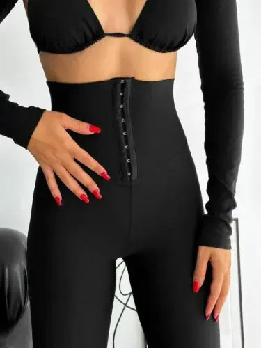 Women's High Waist Corset And Buckle Detail Steel Slimming Leggings - 9