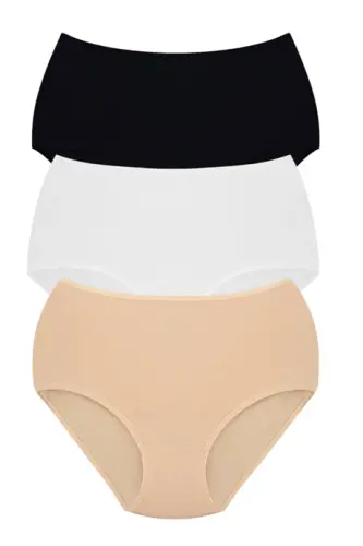 Women's High Waist Cotton Brief Panties 3-Pack Colorful Stretch Fabric - 1
