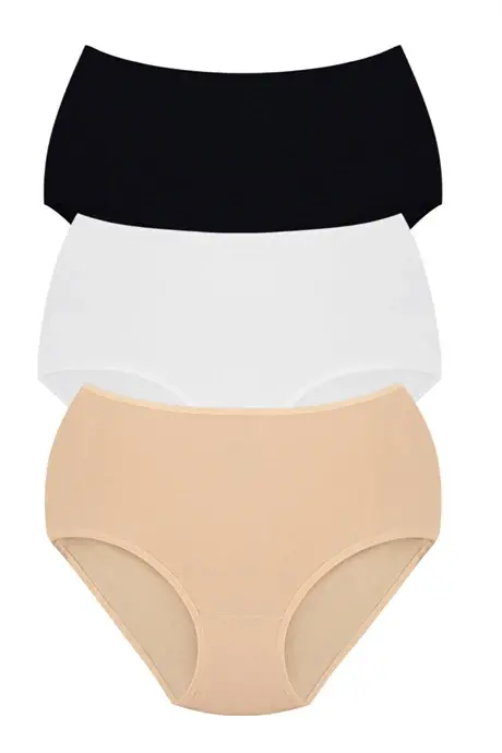 Women's High Waist Cotton Brief Panties 3-Pack Colorful Stretch Fabric - BÜYÜKBEDENIZ