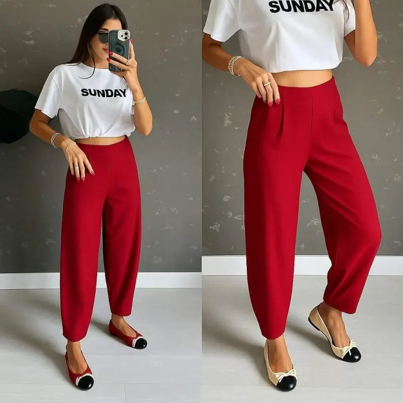 Women's High Waist Crepe Pants - BÜYÜKBEDENIZ