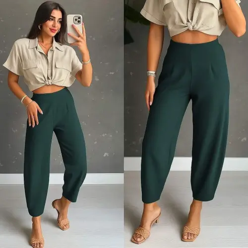 Women's High Waist Crepe Trousers - 2