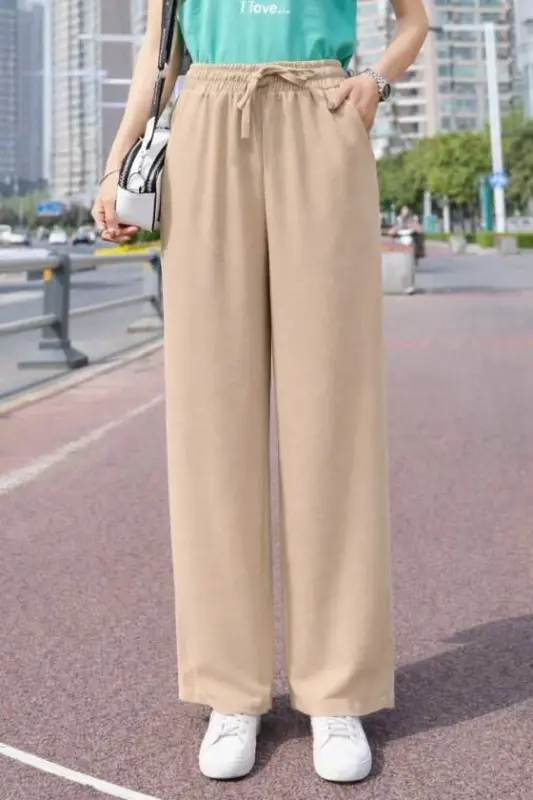 Women's High Waist Elastic Waist Belted Straight Leg Aerobin Trousers - BÜYÜKBEDENIZ