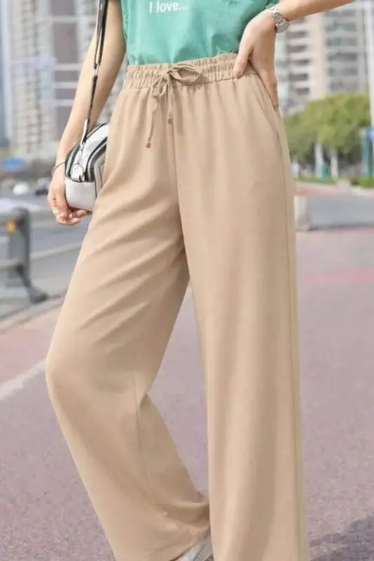Women's High Waist Elastic Waist Belted Straight Leg Aerobin Trousers - 2