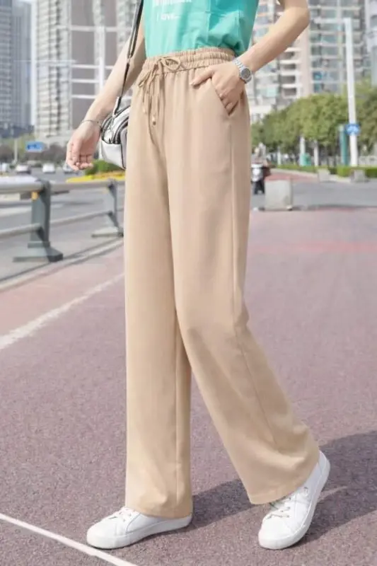 Women's High Waist Elastic Waist Belted Straight Leg Aerobin Trousers - 3