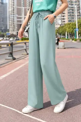 Women's High Waist Elastic Waist Belted Straight Leg Aerobin Trousers - 3
