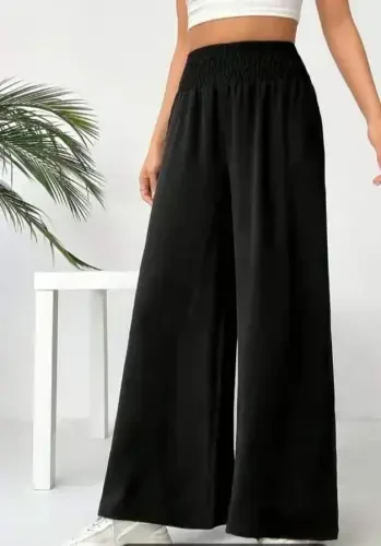 Women's High Waist Elastic Waistband Imported Crepe Pants - BÜYÜKBEDENIZ (1)