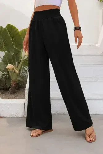 Women's High Waist Elastic Waistband Imported Crepe Pants - 4
