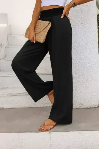 Women's High Waist Elastic Waistband Imported Crepe Pants - 5