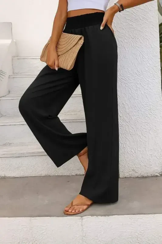Women's High Waist Elastic Waistband Imported Crepe Pants - 5