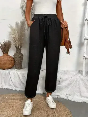 Women's High Waist Elastic Waistband Tie Detailed Aerobic Pants - BÜYÜKBEDENIZ (1)