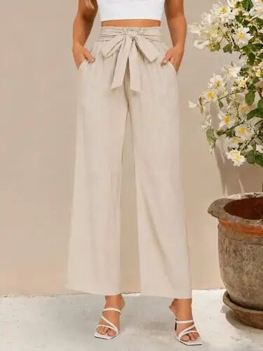 Women's High Waist Elasticated Drawstring Long Wide Cut Detailed Crinkle Trousers - 1