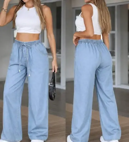 Women's High Waist Elasticated Lace-up Jeans - 6