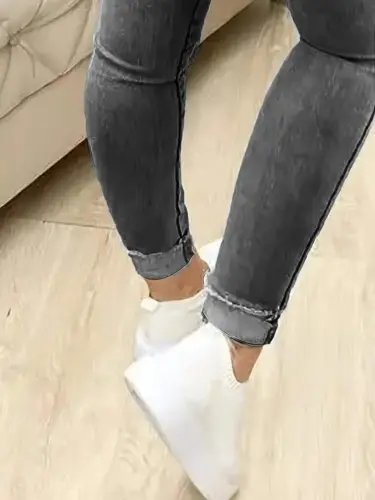 Women's High Waist Front Buttoned Jean Pants - 3