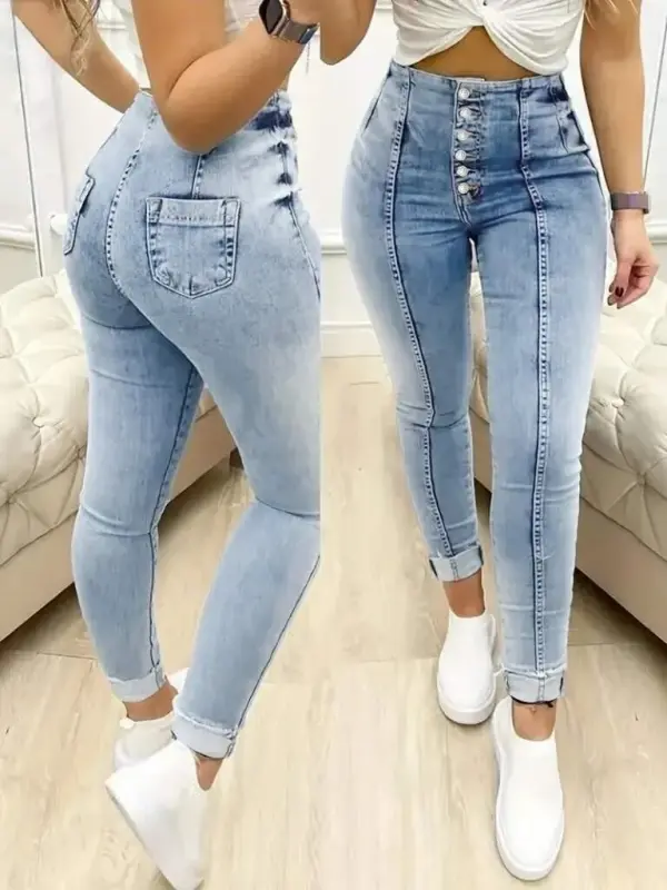 Women's High Waist Front Buttoned Jean Pants - BÜYÜKBEDENIZ