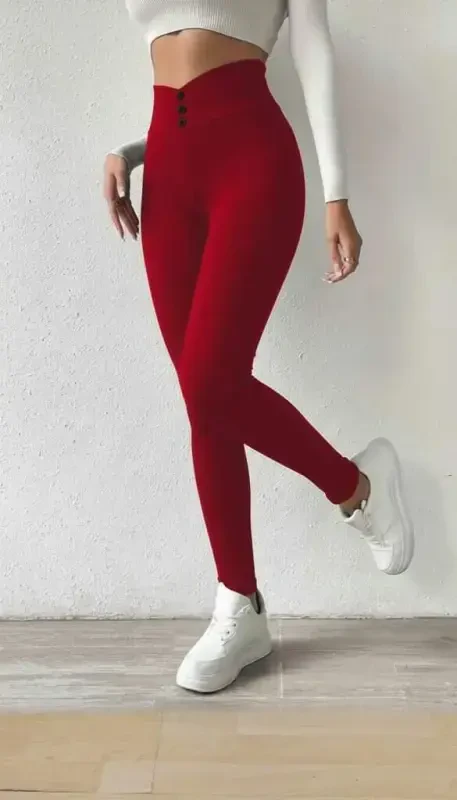 Women's High Waist Front Buttoned Scuba Leggings - 1