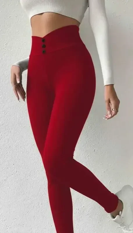 Women's High Waist Front Buttoned Scuba Leggings - 2