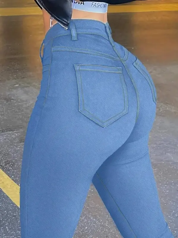 Women's High Waist Front Buttoned Slim Fit Jeans - 3