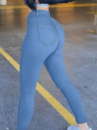 Women's High Waist Front Buttoned Slim Fit Jeans - 4