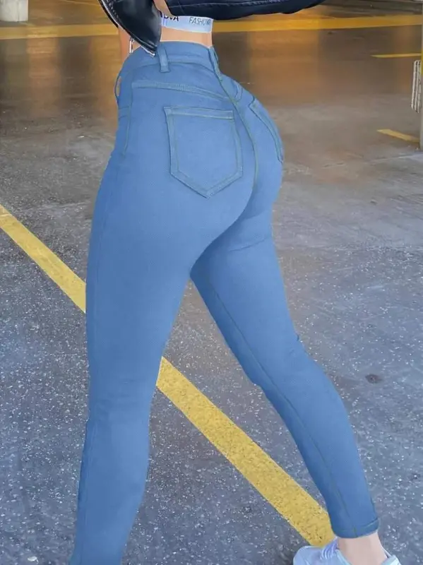 Women's High Waist Front Buttoned Slim Fit Jeans - 4