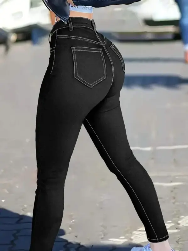 Women's High Waist Front Buttoned Slim Fit Jeans - 3