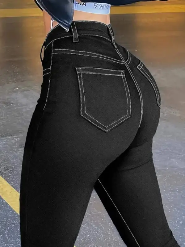 Women's High Waist Front Buttoned Slim Fit Jeans - 4