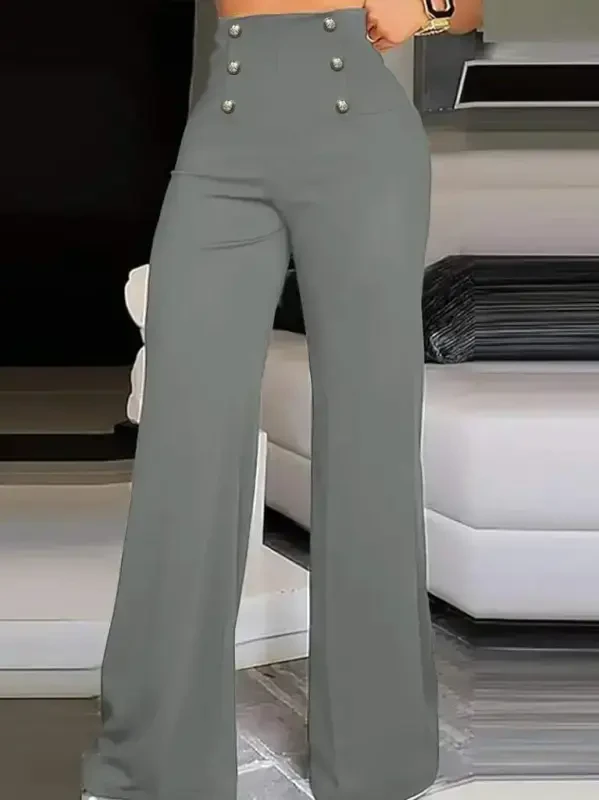 Women's High Waist Front Buttoned Wide Leg Imported Crepe Pants - BÜYÜKBEDENIZ