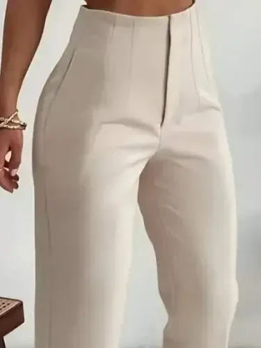 Women's High Waist Front Zippered Imported Crepe Pants - BÜYÜKBEDENIZ (1)