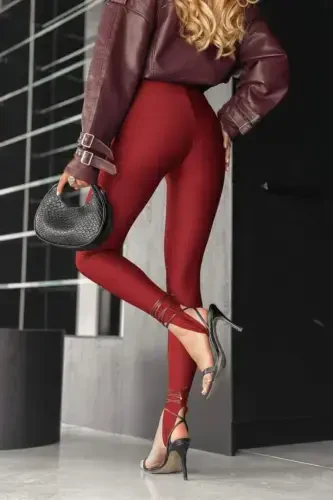 Women's High Waist Heel Strap Scuba Leggings - 1