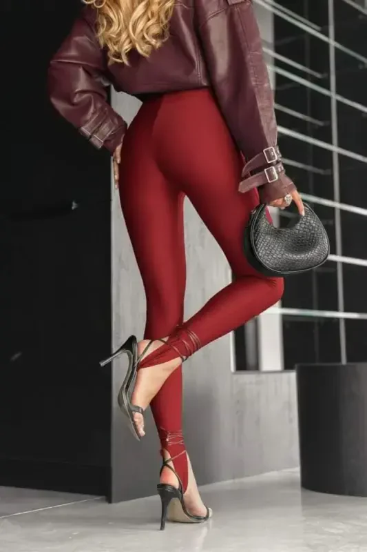 Women's High Waist Heel Strap Scuba Leggings - 3