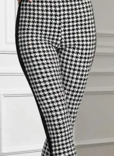 Women's High Waist Houndstooth Patterned Diver Pants with Side Stripes - 3