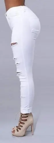 Women's High Waist Laser Ripped Patterned Jeans - 3