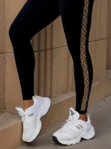 Women's High Waist Leopard Print Detail Leggings - 3