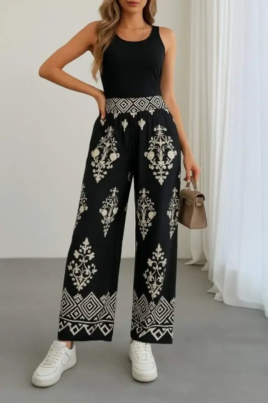 Women's High Waist Patterned Elastic Suprem Pants - 1