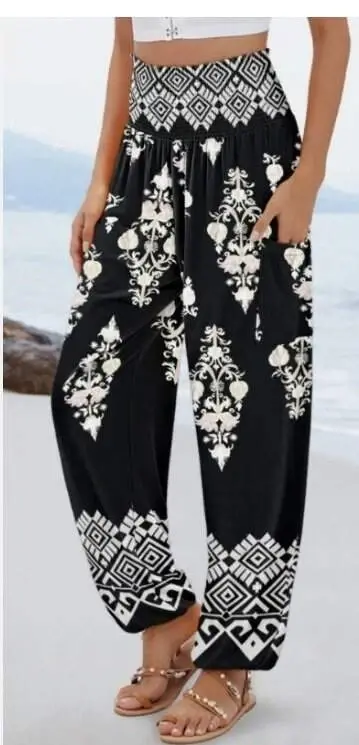Women's High Waist Patterned Elastic Waist Supreme Pants - 1