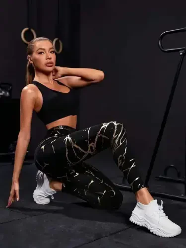 Women's High Waist Patterned Sports Leggings - 1