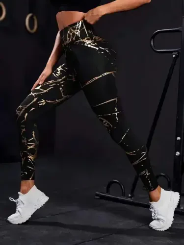 Women's High Waist Patterned Sports Leggings - 5