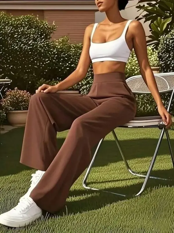 Women's High Waist Pocket Wide Leg Scuba Pants - 4