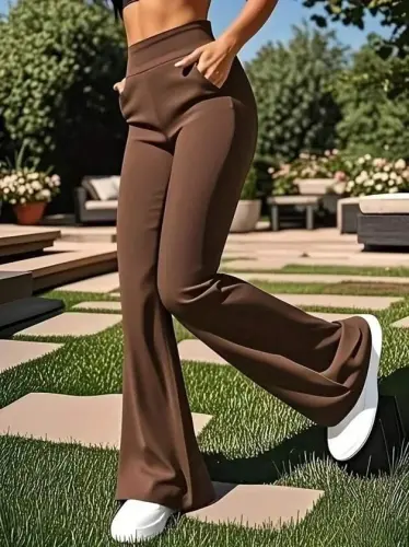 Women's High Waist Pocket Wide Leg Scuba Pants - 5