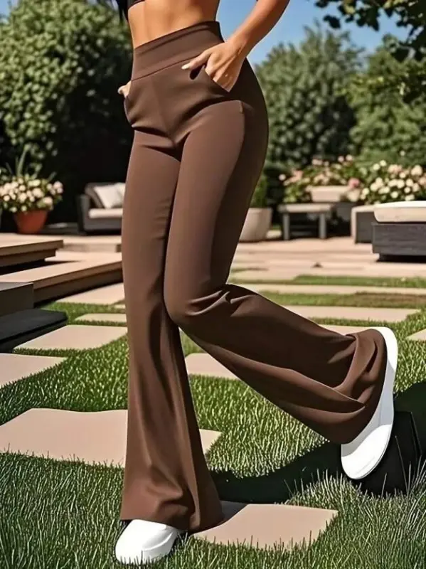 Women's High Waist Pocket Wide Leg Scuba Pants - 5
